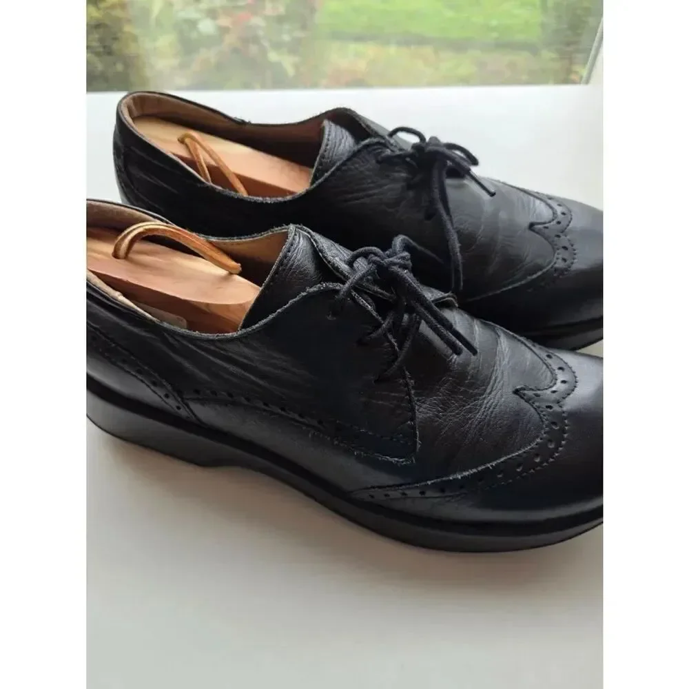 Dromedaris Hornbill Leather Comfort Lace Up Oxfords Size EU 42 Black Wingtip